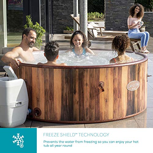 Lay-Z-Spa Helsinki Hot Tub, 180 AirJet Wood Effect Inflatable Spa with Freeze Shield Year Round Technology and Rapid Heating, 5-7 Person