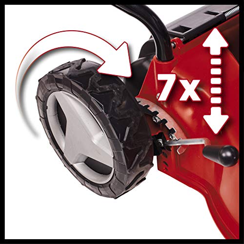 Einhell 3404821 Petrol Lawn Mower (1.2 kW, 1 Cylinder 4-Stroke Engine (OHV), 7-Level Central Cutting Height Adjustment 25 - 60 mm, Disengageable Rear-Wheel Drive), 100.0 cm*123.0 cm*51.0 cm