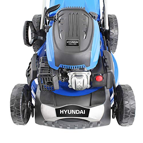 Hyundai 196cc Petrol Lawnmower, 20" 51cm 4 Stroke, Self Propelled Lawn Mower, Easy Starting with Six Cutting Heights, 70L Grass Bag & 3 Year Warranty