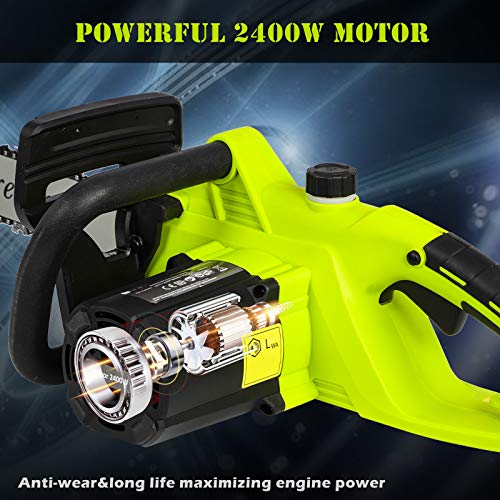 2400W Electric Chainsaw, Powerful Electric Chain Saw with 45CM Guide Bar 13m/s Cutting Speed, Automatic Oiling, Lightweight Design, Tool-Free Chain Tensioning, 12M Cable