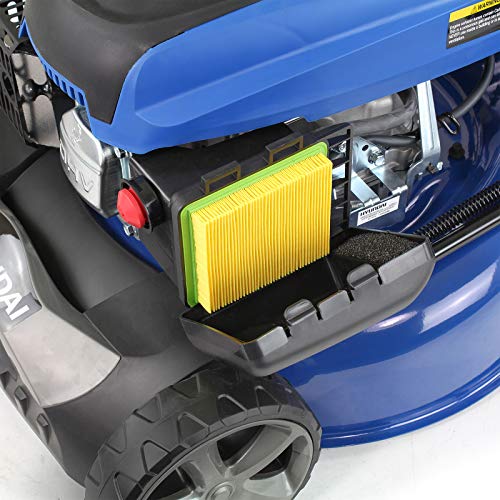 Hyundai 46cm Self-Propelled Petrol Lawnmower, 460mm / 18'' Cutting Width, 3.5HP 4-Stroke Petrol Engine, Foldable Handles, Mulching Lawnmower, 3 Year Warranty, Blue