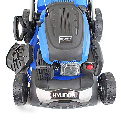Hyundai 46cm Self-Propelled Petrol Lawnmower, 460mm / 18'' Cutting Width, 3.5HP 4-Stroke Petrol Engine, Foldable Handles, Mulching Lawnmower, 3 Year Warranty, Blue