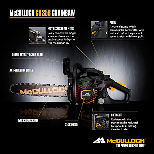 McCulloch CS 35S Petrol Chainsaw: 35cc, 14 Inch Bar Length, 52 Drive Links, Anti-Vibration System, Low Weight, Fully Assembled