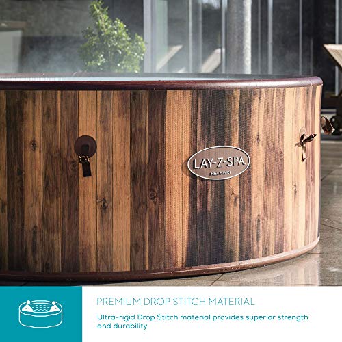 Lay-Z-Spa Helsinki Hot Tub, 180 AirJet Wood Effect Inflatable Spa with Freeze Shield Year Round Technology and Rapid Heating, 5-7 Person