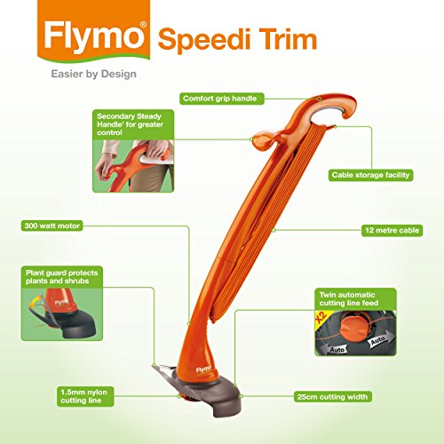 Flymo SpeediTrim Electric Grass Trimmer, 300 W, Cutting Width 25 cm