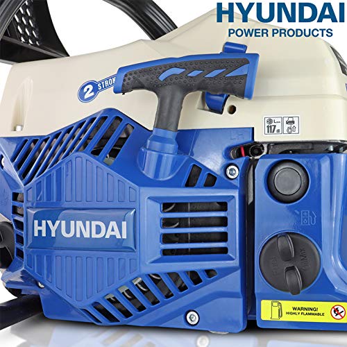 Hyundai Petrol Chainsaw, 62cc 20”, 2-Stroke, Wood Saw / Cordless Chainsaw, 20'' Cutting Bar with 3 Year Hyundai Warranty