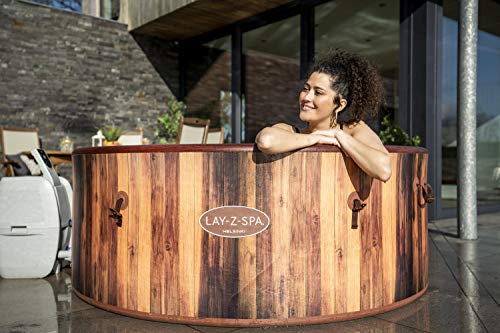 Lay-Z-Spa Helsinki Hot Tub, 180 AirJet Wood Effect Inflatable Spa with Freeze Shield Year Round Technology and Rapid Heating, 5-7 Person