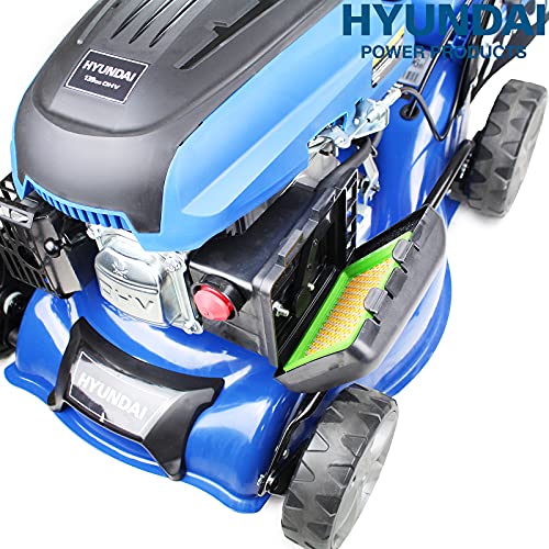Hyundai Self Propelled Electric 17" 43 cm 430mm Petrol Lawn Mower Plus 600ml Free Engine Oil, 3 Year Warranty, Blue