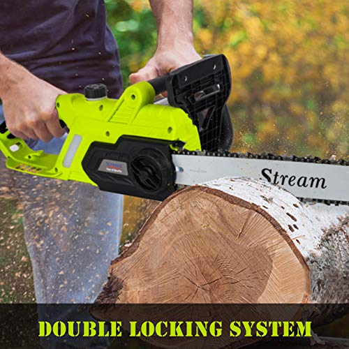 2400W Electric Chainsaw, Powerful Electric Chain Saw with 45CM Guide Bar 13m/s Cutting Speed, Automatic Oiling, Lightweight Design, Tool-Free Chain Tensioning, 12M Cable