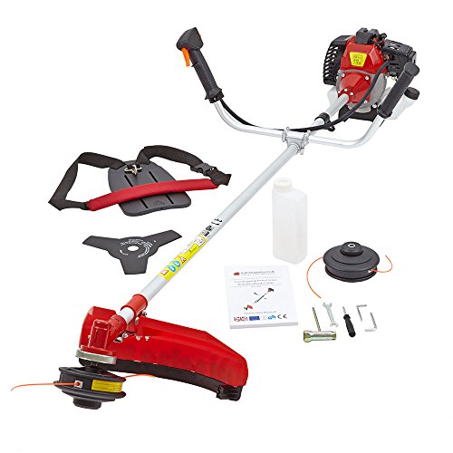 43cc Petrol Grass Trimmer and Brushcutter with Protective Guard and Harness - Optimal for Trimming Weeds, Grass Cutting, Lawn Edges - 2-Stroke Engine 1.25KW / 1.7HP