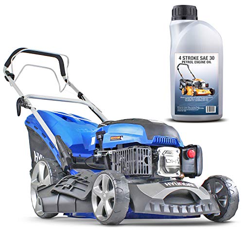 Hyundai 46cm Self-Propelled Petrol Lawnmower, 460mm / 18'' Cutting Width, 3.5HP 4-Stroke Petrol Engine, Foldable Handles, Mulching Lawnmower, 3 Year Warranty, Blue