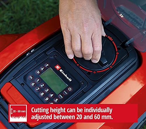 Einhell Robot Mower FREELEXO 1200 LCD BT (Li-Ion, 18 V, 1200 m², Multi-Zone Lawn Mower, Bluetooth App Control, for Inclines Up to 35%, PXC Rechargeable Battery,Incl. 5.2 Ah Battery)