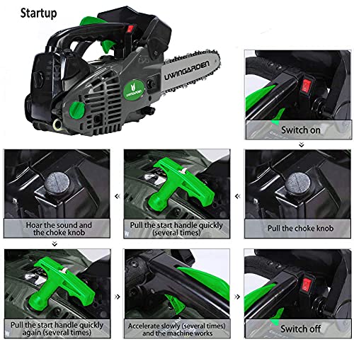 UWINGARDEN 26CC Mini Cordless Lightweight Top Petrol Portable Hand Easy Start Chainsaw, 10" Professional Handled Cordless 2 Stroke Chain Saw Garden Wood Cutting Tool