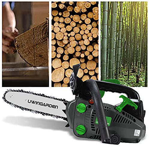 UWINGARDEN 26CC Mini Cordless Lightweight Top Petrol Portable Hand Easy Start Chainsaw, 10" Professional Handled Cordless 2 Stroke Chain Saw Garden Wood Cutting Tool
