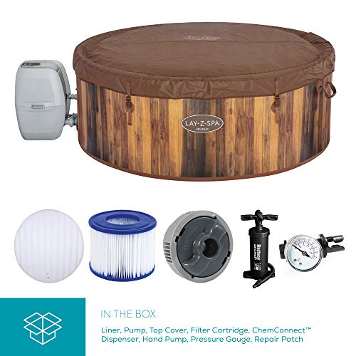 Lay-Z-Spa Helsinki Hot Tub, 180 AirJet Wood Effect Inflatable Spa with Freeze Shield Year Round Technology and Rapid Heating, 5-7 Person