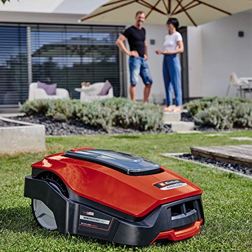 Einhell Robot Mower FREELEXO 1200 LCD BT (Li-Ion, 18 V, 1200 m², Multi-Zone Lawn Mower, Bluetooth App Control, for Inclines Up to 35%, PXC Rechargeable Battery,Incl. 5.2 Ah Battery)