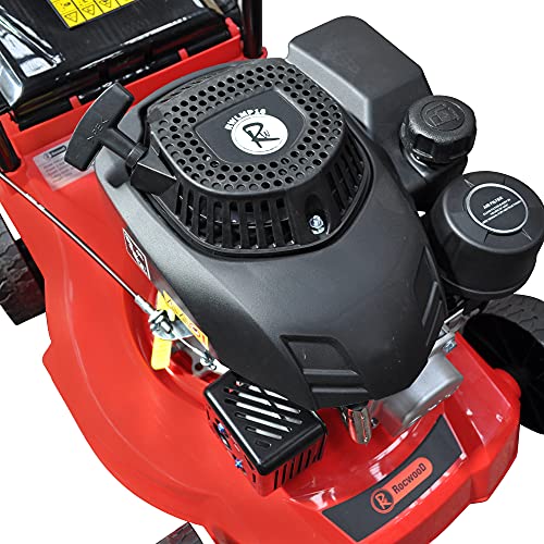 RocwooD Petrol Lawnmower Push 16" 132cc Mower Plus FREE Oil 39cm 390mm Cutting Width OHV Engine Mower Foldable Handles 35 Litre Grass Collector 2 Year Warranty Red