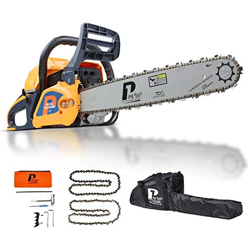 P1PE 62cc Petrol Chainsaw, 2 Year Year Warranty, 20-Inch Cutting Bar, 2 Chains, Carry Bag, Chain File & Fuel Mixing Bottle, Chainsaw Petrol, 2 Stoke Chainsaw, Multi-Tool Kit, Wood Saw, Tree Saw