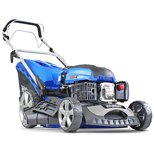 Hyundai 46cm Self-Propelled Petrol Lawnmower, 460mm / 18'' Cutting Width, 3.5HP 4-Stroke Petrol Engine, Foldable Handles, Mulching Lawnmower, 3 Year Warranty, Blue