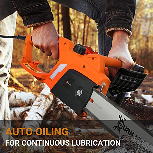 DURHAND Aluminum Electric Chainsaw Garden Tools Double Brake Cover Case Blade Corded,2000 W, 40 cm-Orange