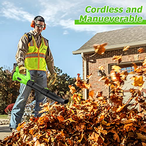 Leaf Blower - BHY 320 CFM 150 MPH Cordless Leaf Blower with 4.0Ah Battery & Charger , 2 Section Tubes, 6-Speed Dial, Electric Leaf Blower for Dust, Snow Debris,Yard, Work Around The House