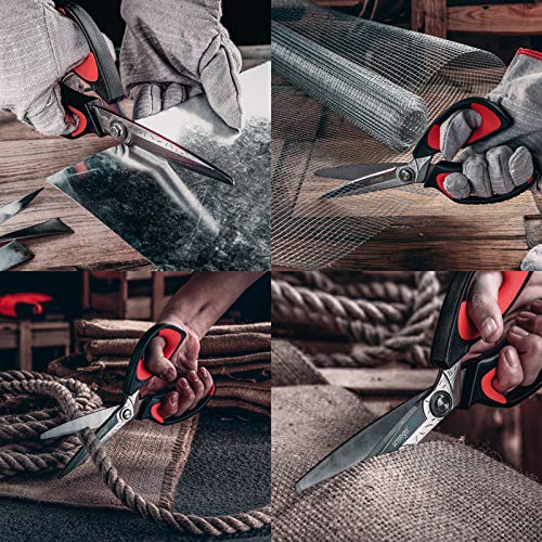 LIVINGO 10" Multipurpose Heavy Duty Scissors, Titanium Coating Ultra Sharp Forged Stainless Steel Tool Industrial Cutting Shears for Fabric, Dressmaking, Carpet, Material, Household, Gardening