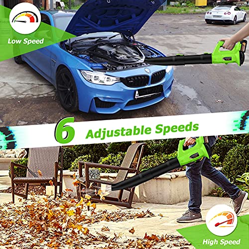 Leaf Blower - BHY 320 CFM 150 MPH Cordless Leaf Blower with 4.0Ah Battery & Charger , 2 Section Tubes, 6-Speed Dial, Electric Leaf Blower for Dust, Snow Debris,Yard, Work Around The House