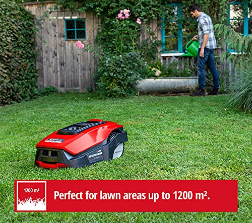 Einhell Robot Mower FREELEXO 1200 LCD BT (Li-Ion, 18 V, 1200 m², Multi-Zone Lawn Mower, Bluetooth App Control, for Inclines Up to 35%, PXC Rechargeable Battery,Incl. 5.2 Ah Battery)