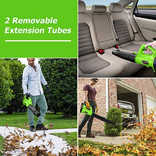Leaf Blower - BHY 320 CFM 150 MPH Cordless Leaf Blower with 4.0Ah Battery & Charger , 2 Section Tubes, 6-Speed Dial, Electric Leaf Blower for Dust, Snow Debris,Yard, Work Around The House