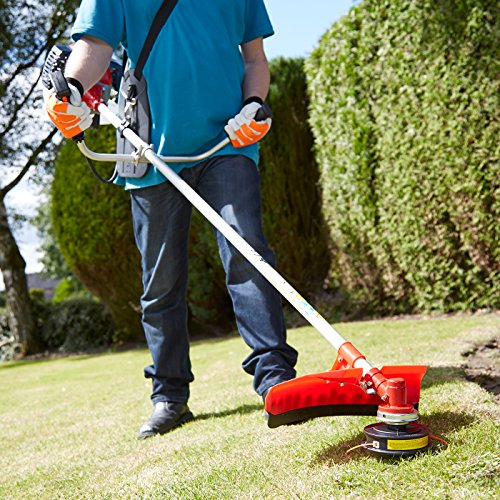 43cc Petrol Grass Trimmer and Brushcutter with Protective Guard and Harness - Optimal for Trimming Weeds, Grass Cutting, Lawn Edges - 2-Stroke Engine 1.25KW / 1.7HP